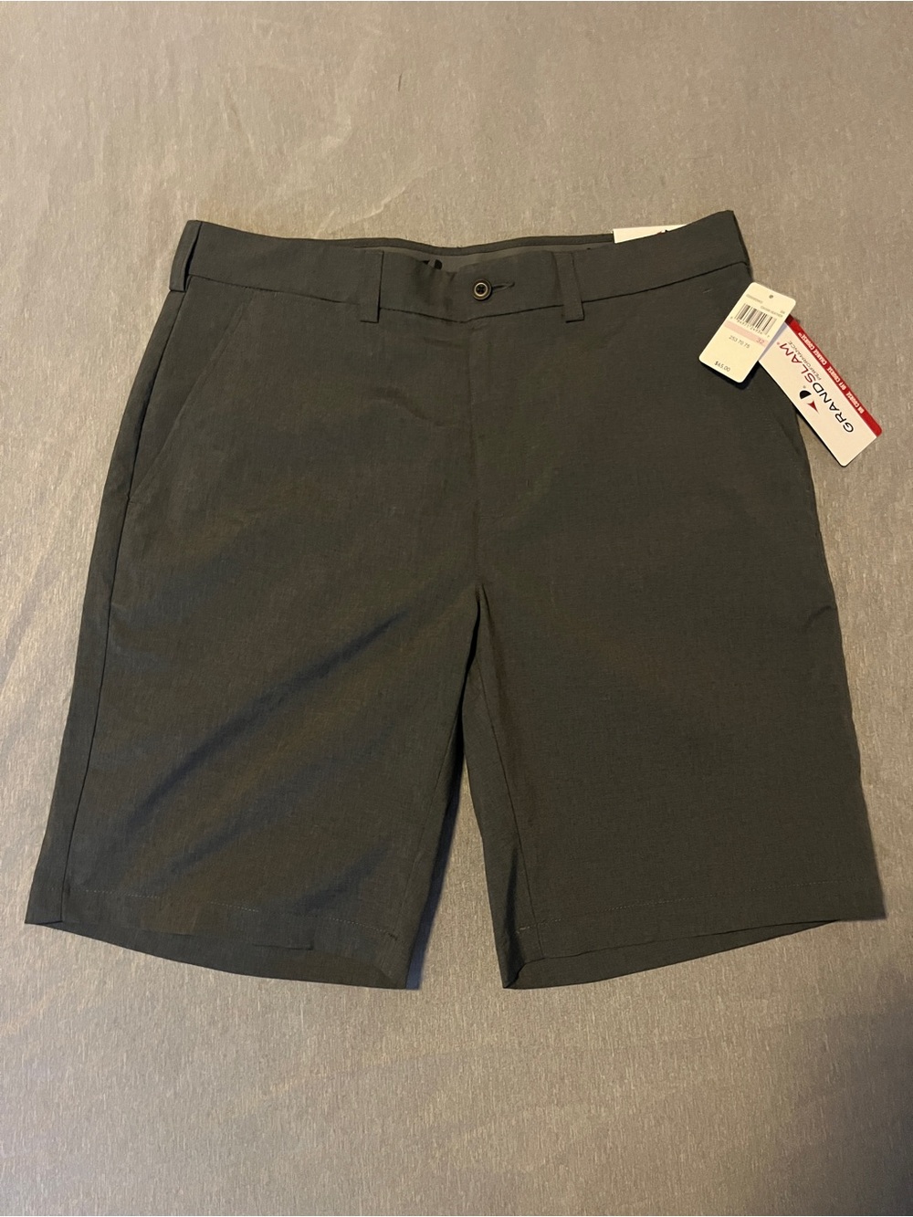 NWT Grand Slam Performance Golf Shorts Caviar Heather Gray Stretch 360 Size 32